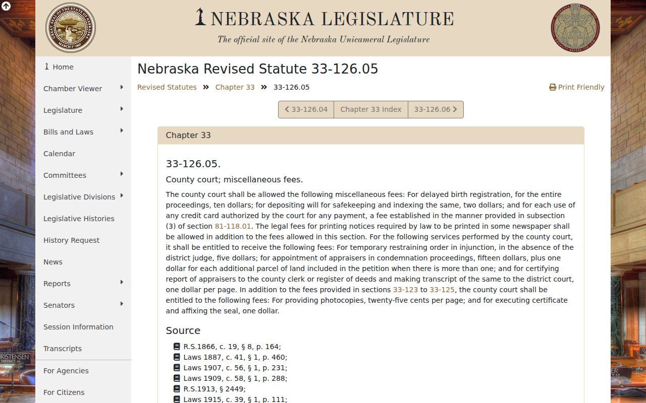 Hamilton County court record copy and certification fee authority under Nebraska law