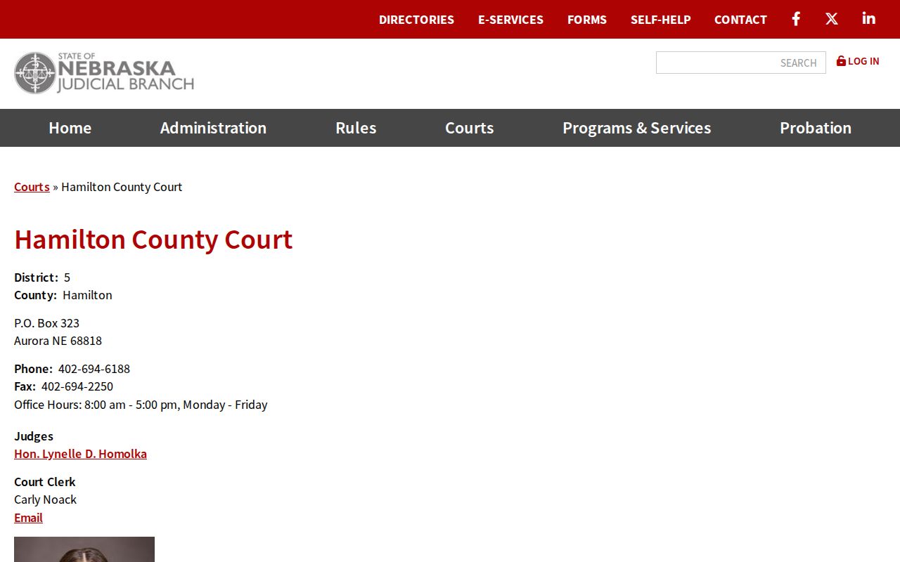 Hamilton County court docket County Court official contact page