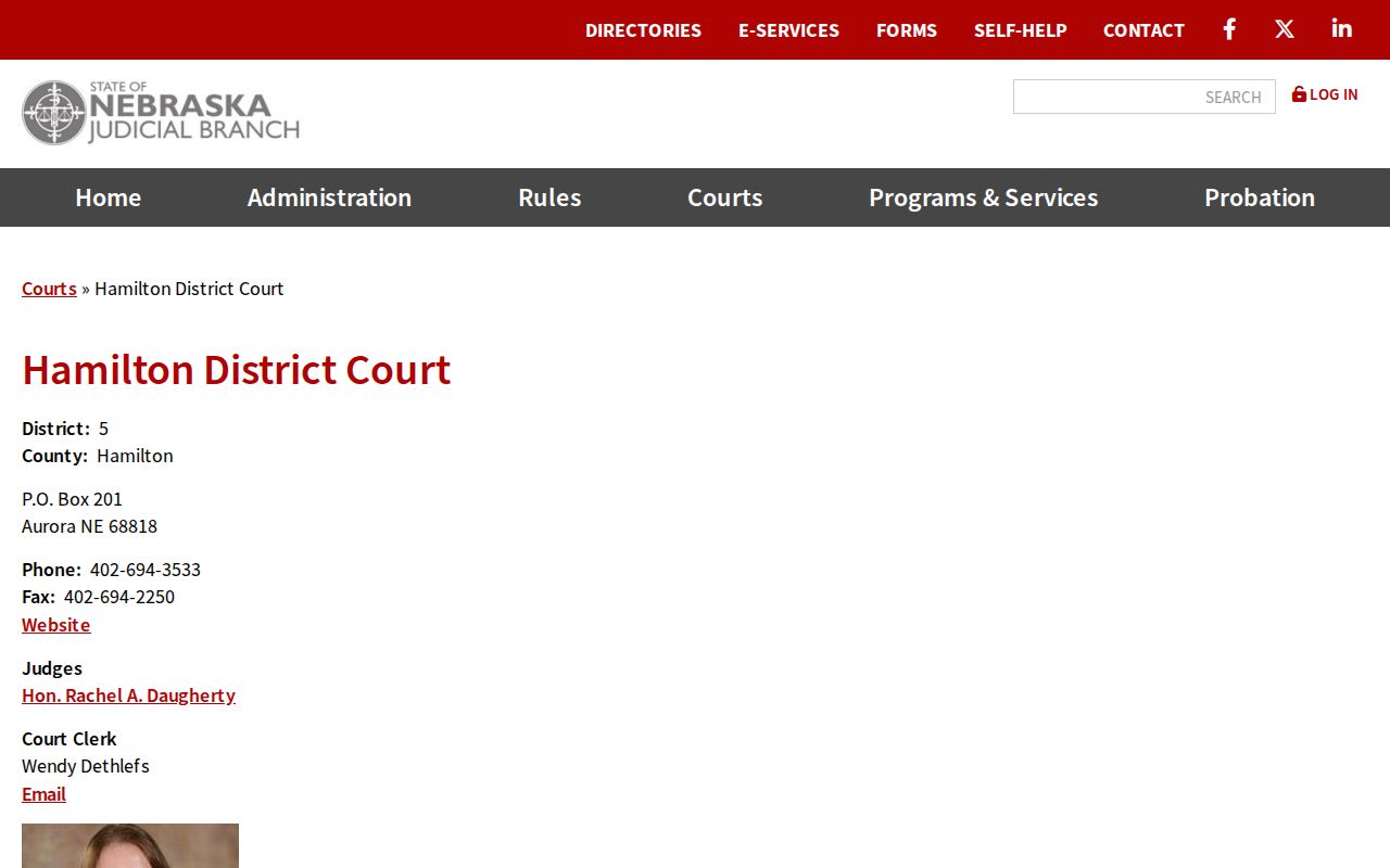 Hamilton County court docket District Court official contact page