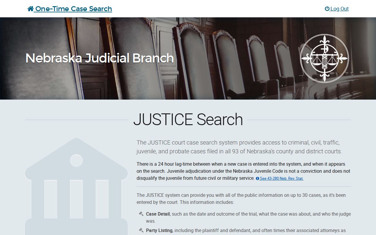 Hamilton County court docket search interface for Nebraska JUSTICE